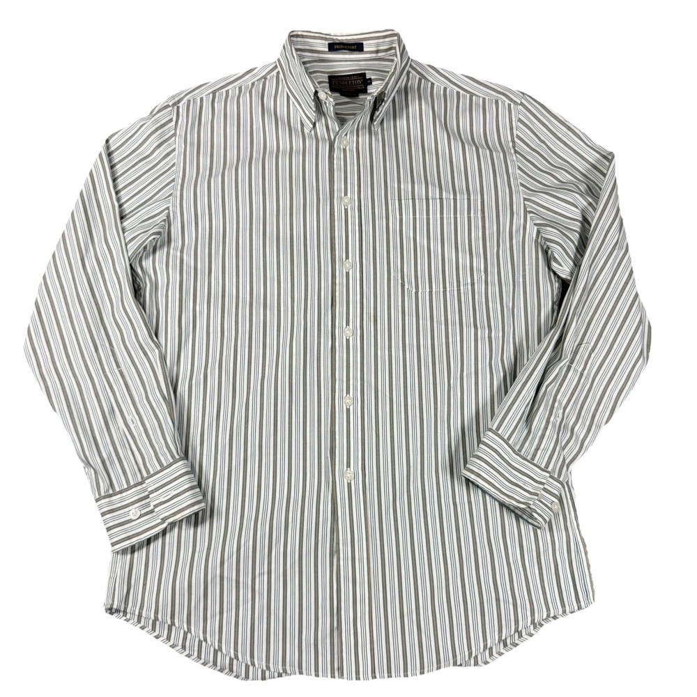 🌲 Pendleton Bridgeport Shirt Mens Medium M Striped Long Sleeve 100% Cotton Blue